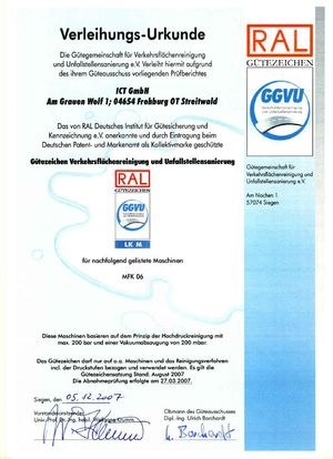 Gütegemeinschaft Verkehrsflächenreinigung und Unfallstellensanierung (GGVU) RAL GZ899 GGVU LKM